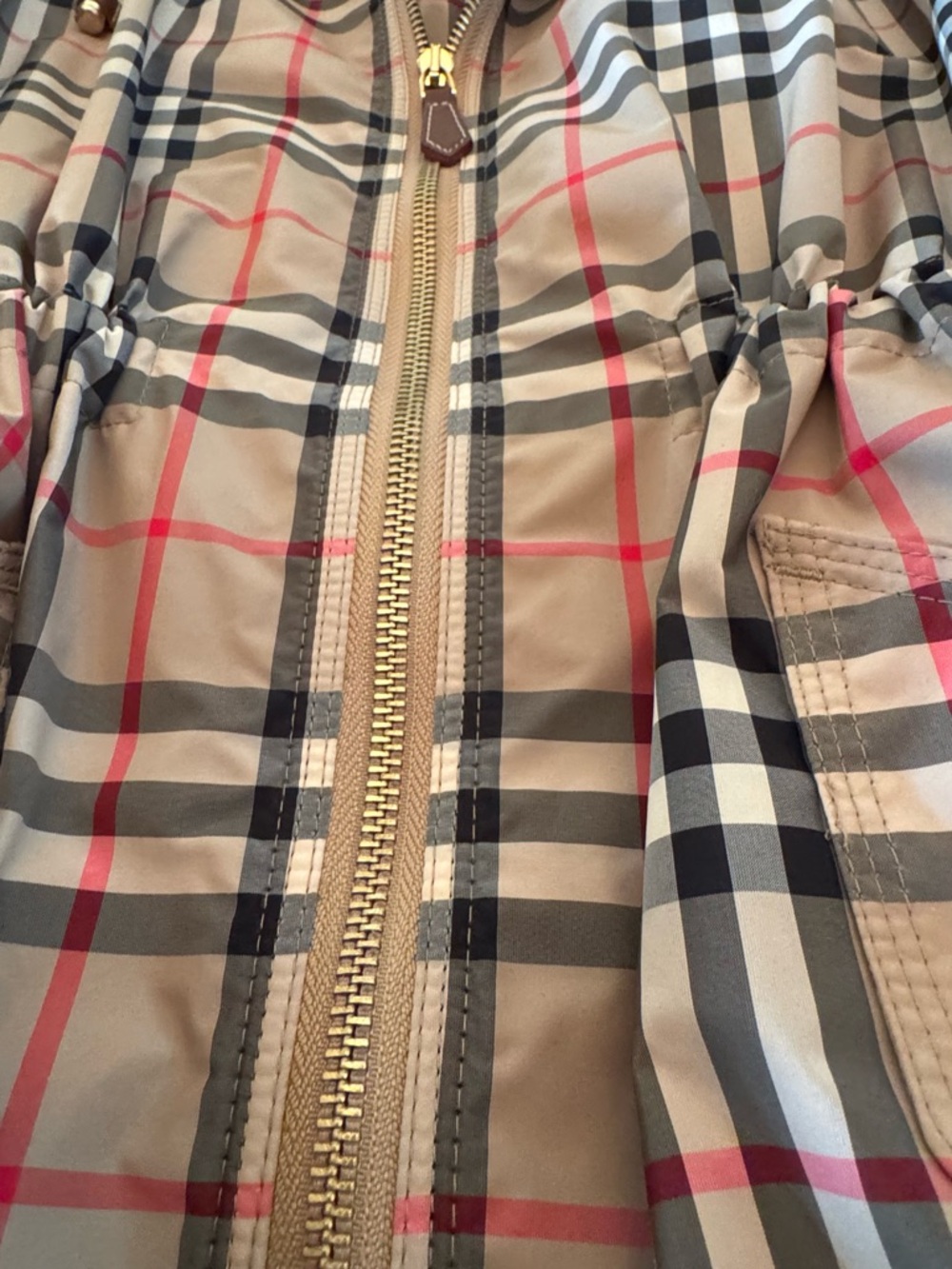 Burberry Beige Plaid Hooded Raincoat - Picture 3 of 5